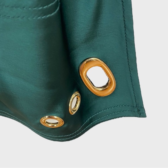 Self Portrait NWT Dark Green Satin Midi Skirt with Grommets US Size 8 - Picture 8 of 10